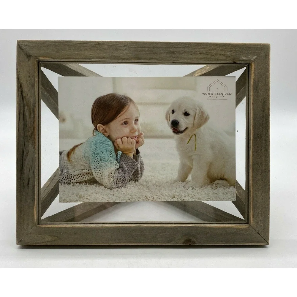 Walker Essentials Photo Frame Modern Geometric Grey Wood Rustic 2 Pack 4x6 5x7